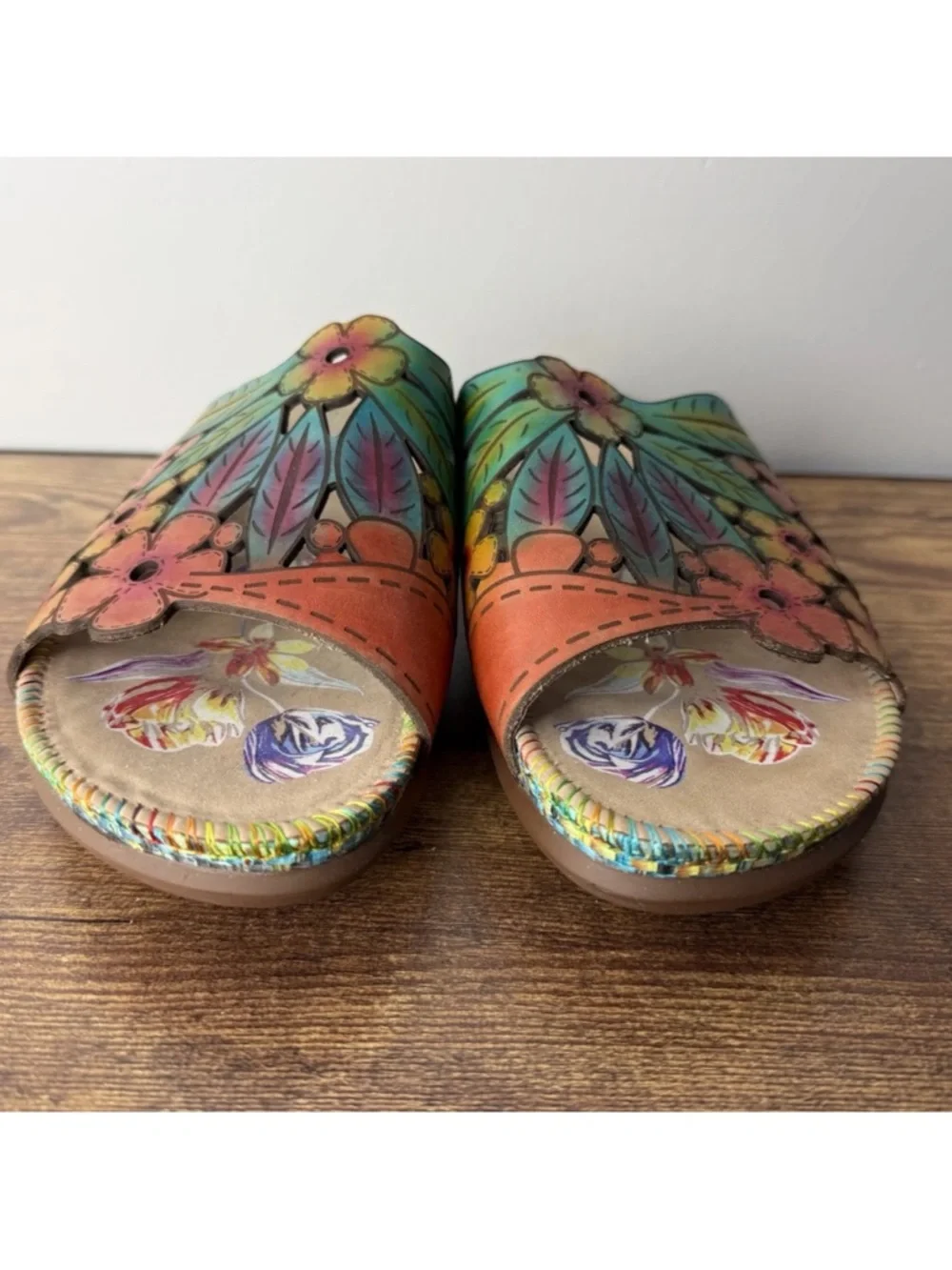 L'Artiste Soloa Spring Step Sandals Size 41 US 9.5 10 Slip On Leather Floral - Picture 5 of 10